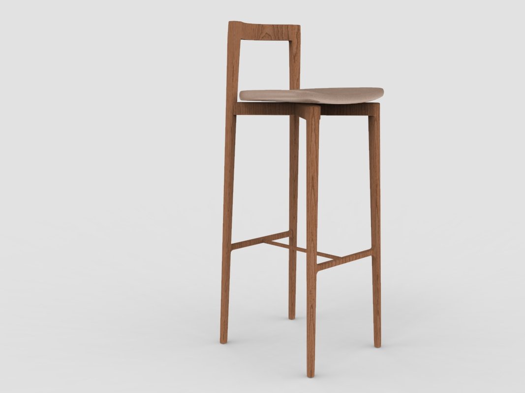 Modern Linea 611 Grey Bar Chair in Leather and Wood by Collector Studio