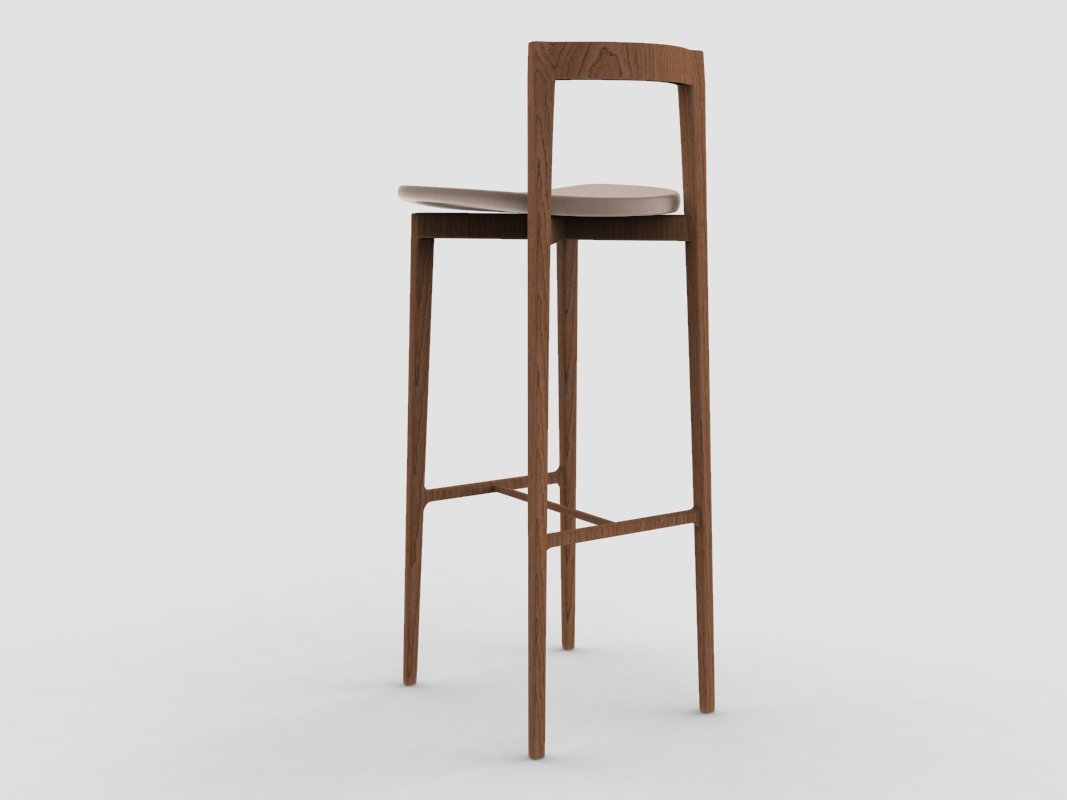 Modern Linea 611 Grey Bar Chair in Leather and Wood by Collector Studio