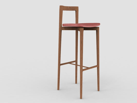 Modern Linea 613 Grey Bar Chair in Red Leather and Wood by Collector Studio