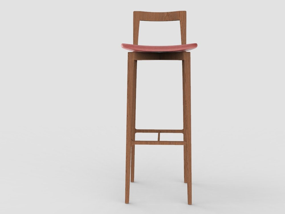 Modern Linea 613 Grey Bar Chair in Red Leather and Wood by Collector Studio