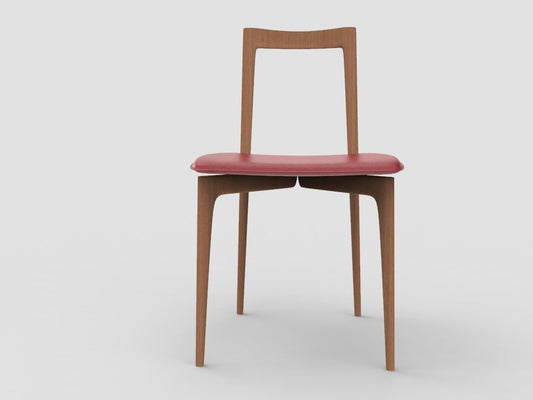 Modern Linea 657 Grey Chair in Red Leather and Wood by Collector Studio