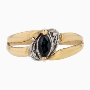 Modern Marquise Sapphire 18 Karat Yellow White Gold Ring-OLU-2042361