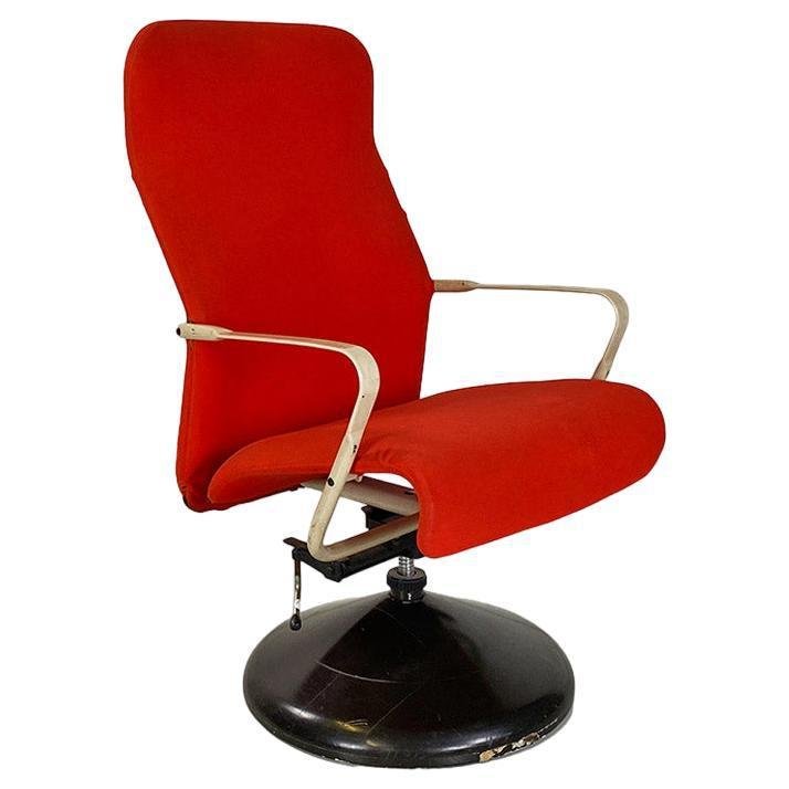 Modern Norwegian Adjustable Armchair Metal in Wood and Red Fabric, 1980s