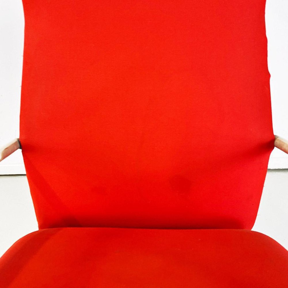 Modern Norwegian Adjustable Armchair Metal in Wood and Red Fabric, 1980s