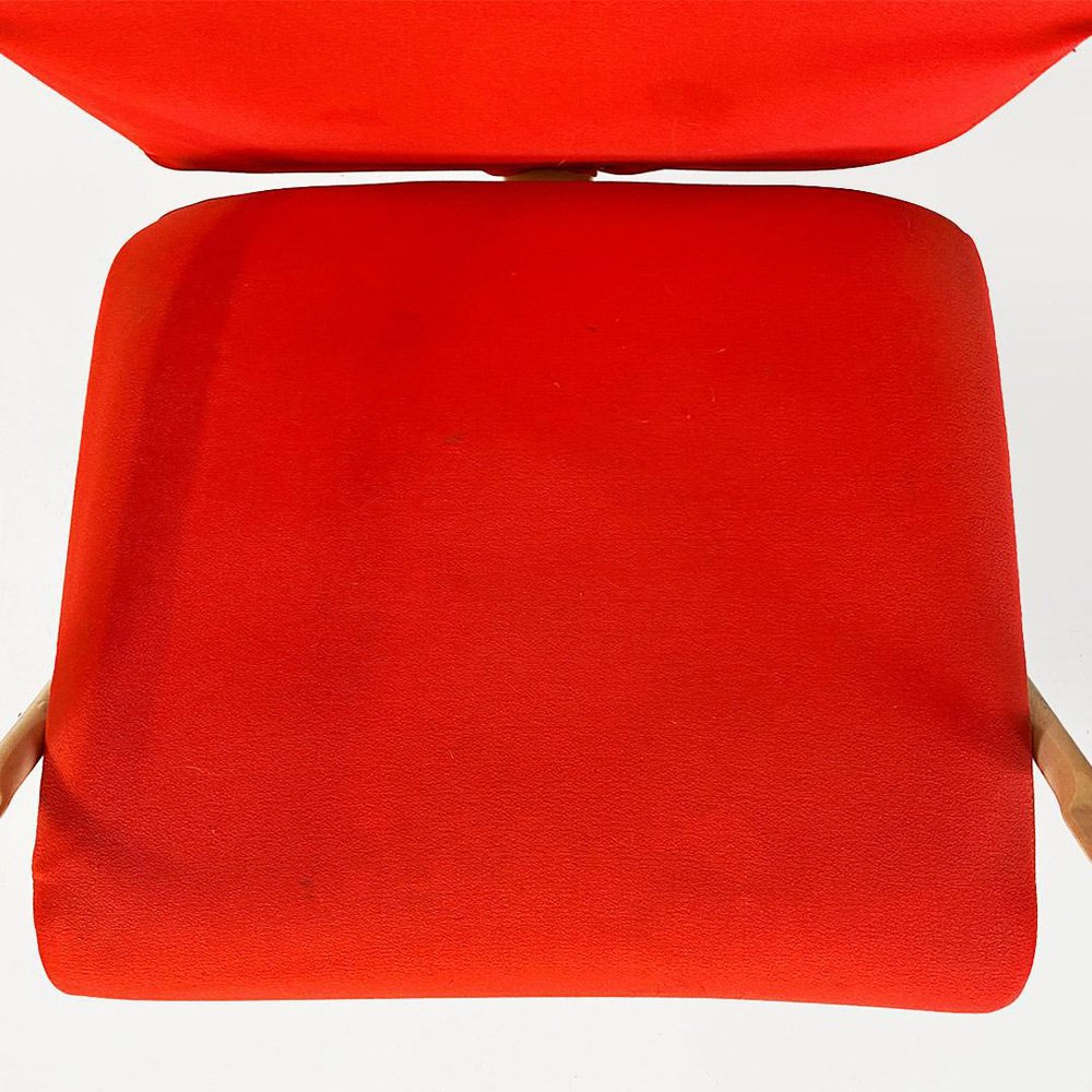 Modern Norwegian Adjustable Armchair Metal in Wood and Red Fabric, 1980s