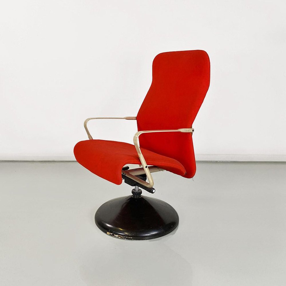 Modern Norwegian Adjustable Armchair Metal in Wood and Red Fabric, 1980s