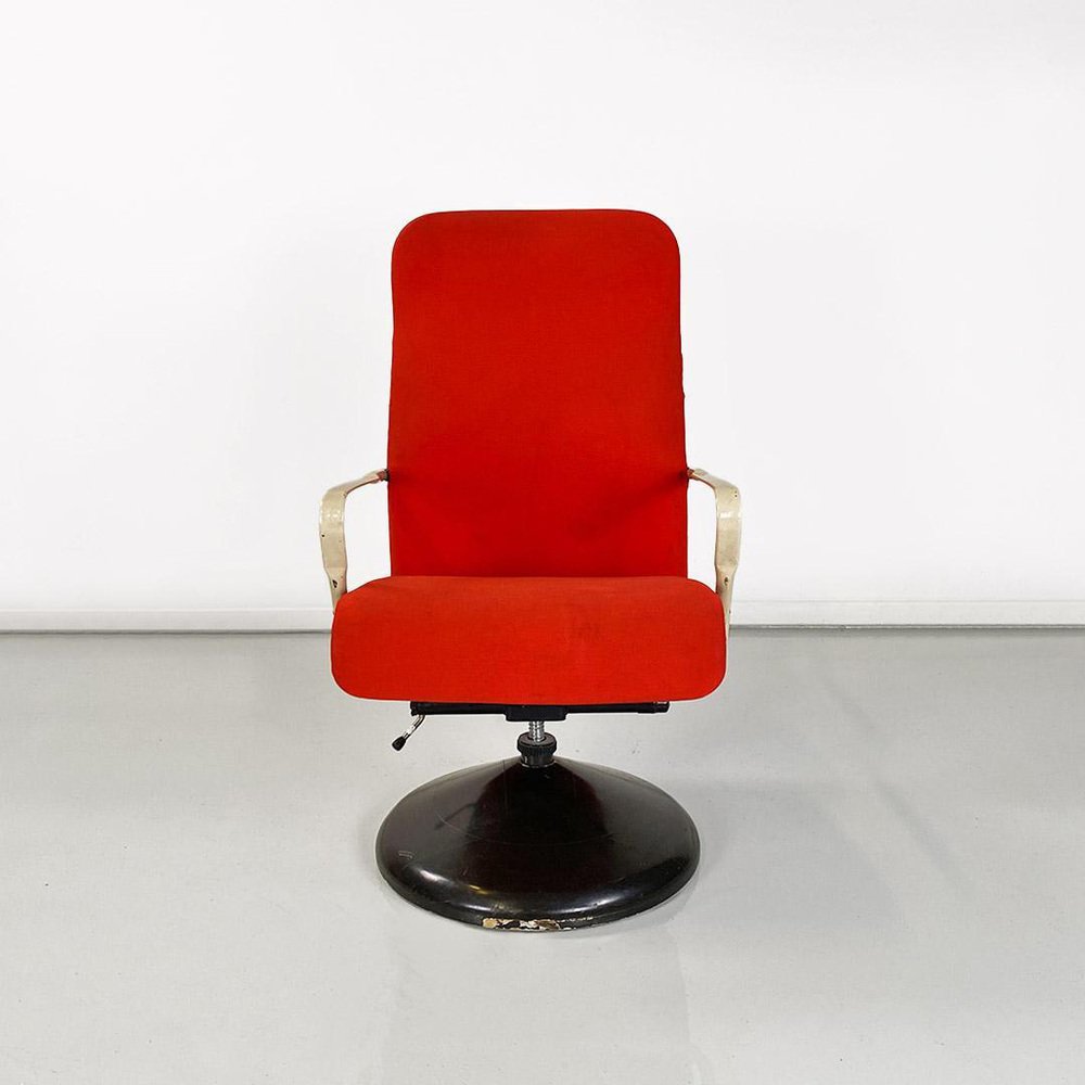 Modern Norwegian Adjustable Armchair Metal in Wood and Red Fabric, 1980s