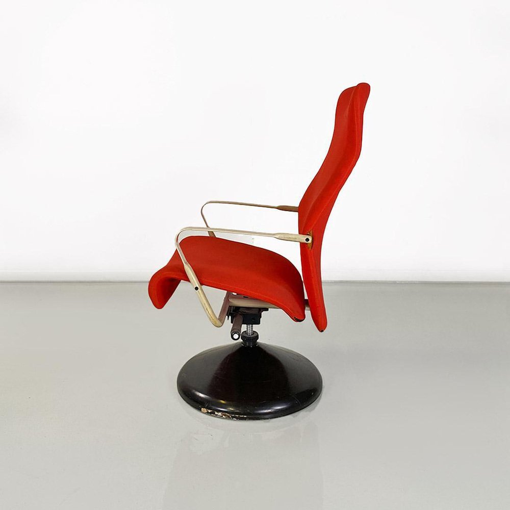 Modern Norwegian Adjustable Armchair Metal in Wood and Red Fabric, 1980s