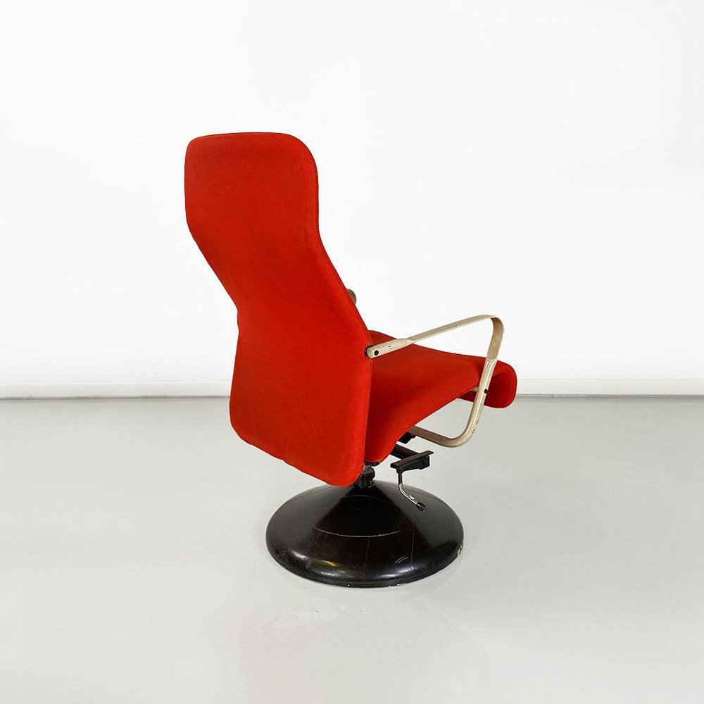 Modern Norwegian Adjustable Armchair Metal in Wood and Red Fabric, 1980s