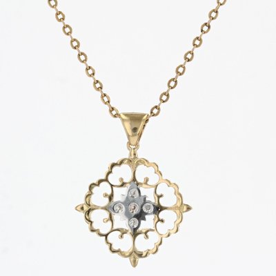 Modern Pendant in 18 Karat Yellow White Gold Arabesque with Diamonds-OLU-1315801