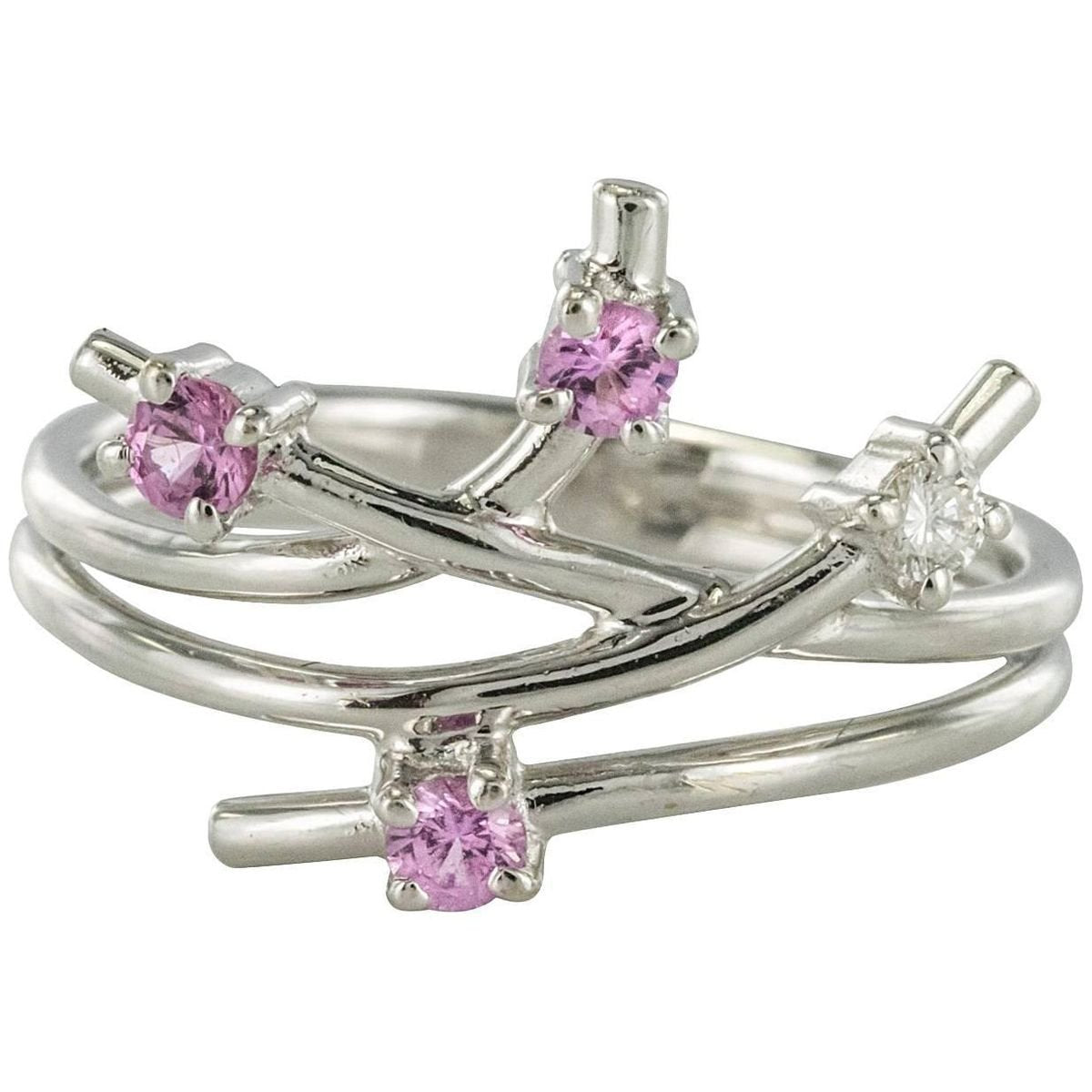 Modern Pink Sapphire Diamond Ring by Front