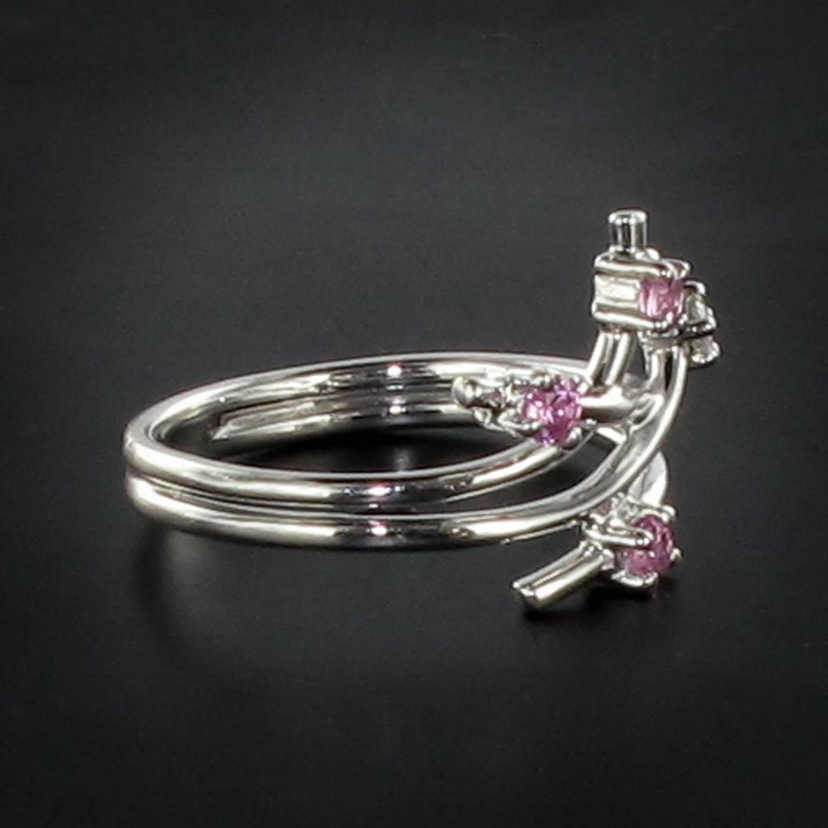 Modern Pink Sapphire Diamond Ring by Front