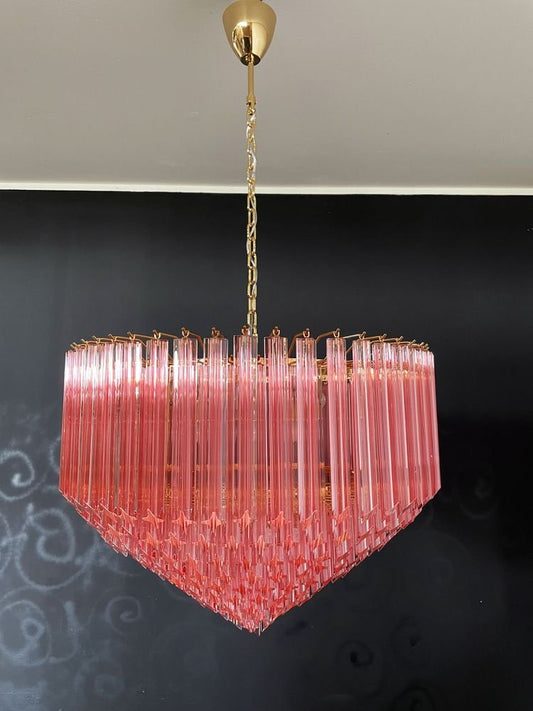 Modern Quadriedri Murano Glass Chandelier with 265 Amber Prisms and Gold Frame, 1982