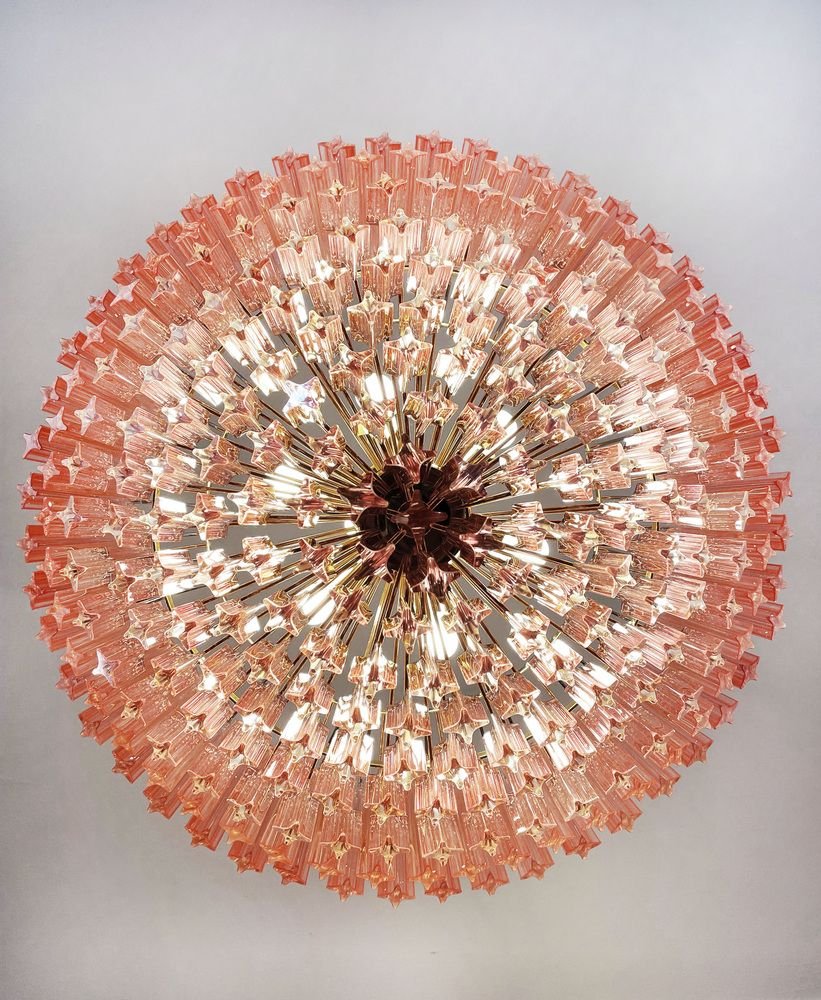 Modern Quadriedri Murano Glass Chandelier with 265 Amber Prisms and Gold Frame, 1982