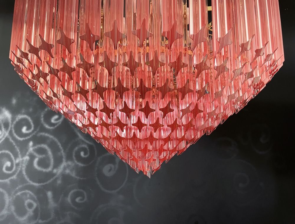 Modern Quadriedri Murano Glass Chandelier with 265 Amber Prisms and Gold Frame, 1982