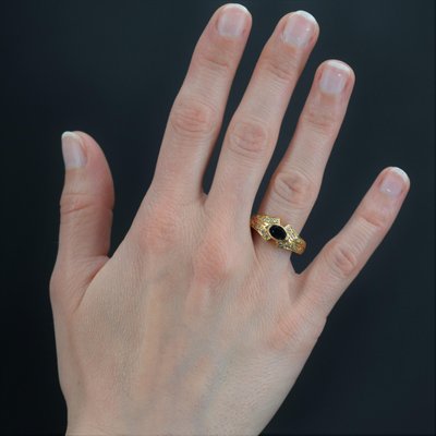 Modern Ring in 18 Karat Yellow Gold with Sapphire and Diamonds-OLU-1315769