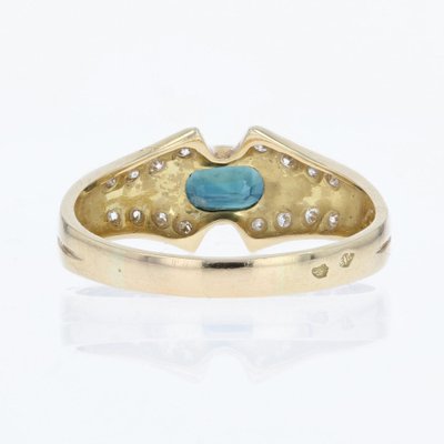 Modern Ring in 18 Karat Yellow Gold with Sapphire and Diamonds-OLU-1315769