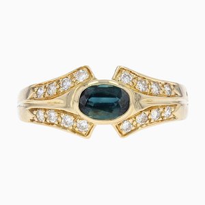 Modern Ring in 18 Karat Yellow Gold with Sapphire and Diamonds-OLU-1315769