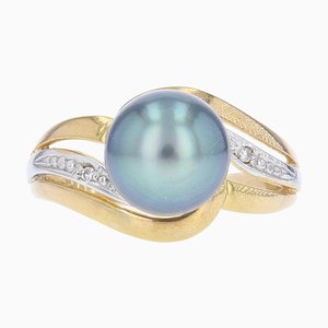 Modern Ring in 18 Karat Yellow Gold with Tahitian Pearl and Diamonds-OLU-1315772