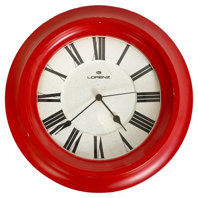 Modern Round Italian Red Wall Clock by Lorenz, 1970s-GDD-1314381