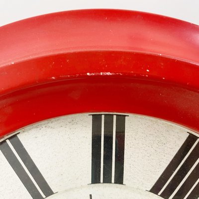 Modern Round Italian Red Wall Clock by Lorenz, 1970s-GDD-1314381