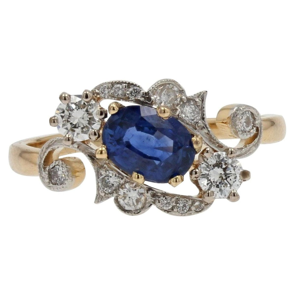 Modern Sapphire Diamonds 18 Karat Yellow Gold Platinum Engagement Ring