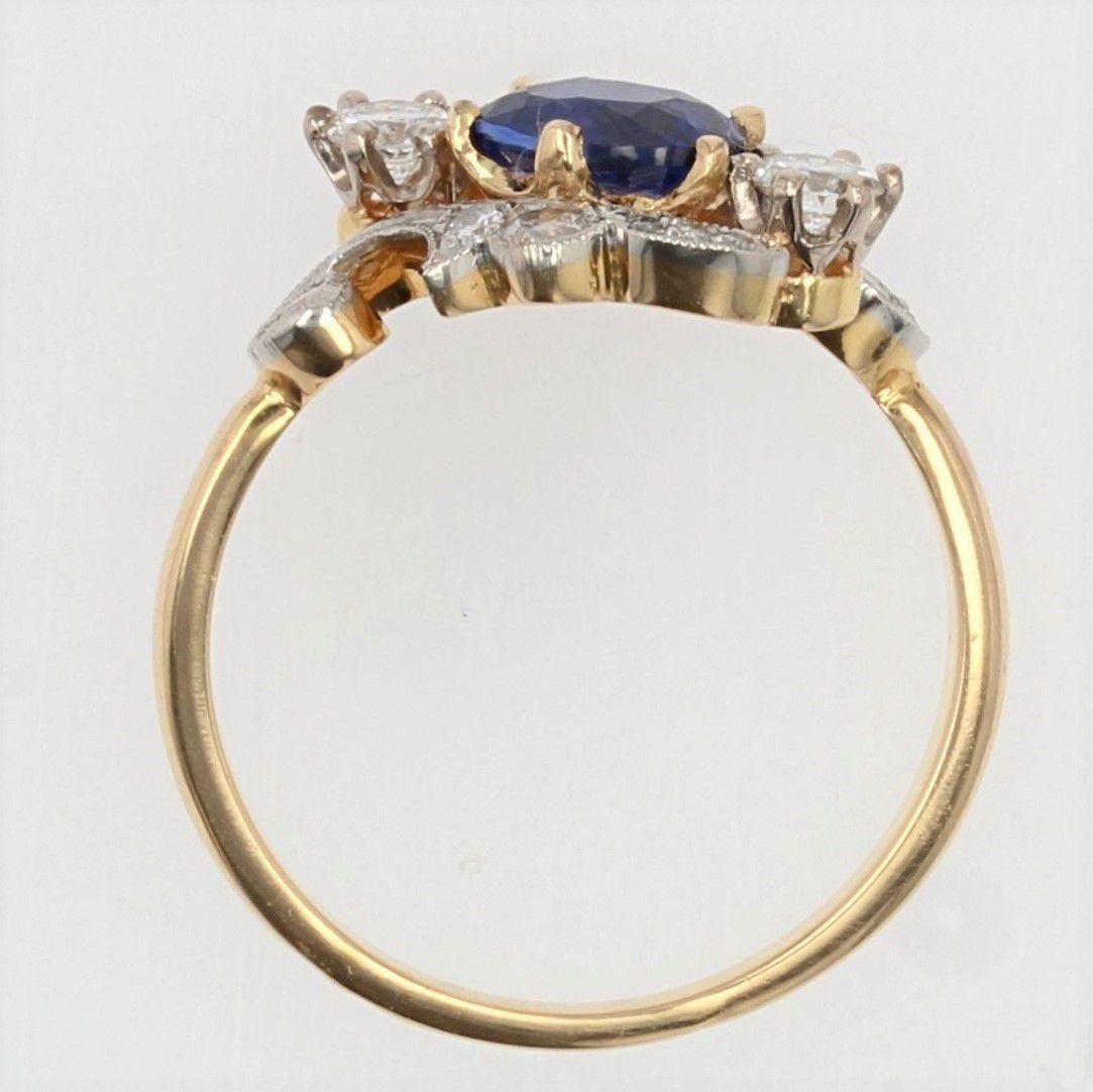 Modern Sapphire Diamonds 18 Karat Yellow Gold Platinum Engagement Ring