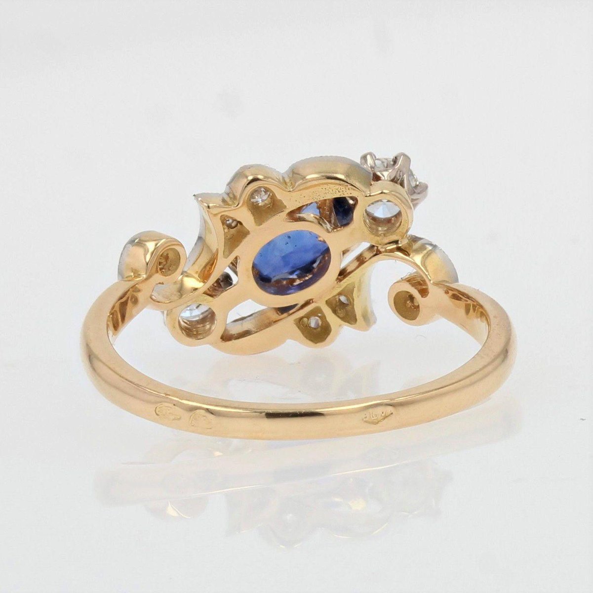 Modern Sapphire Diamonds 18 Karat Yellow Gold Platinum Engagement Ring