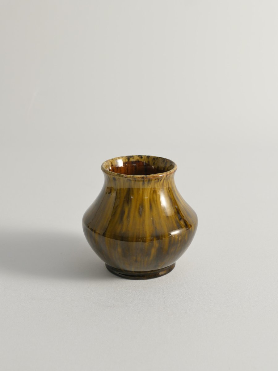 Modern Scandinavian Black and Olive Glazed Ceramic Vase from Nittsjö Keramik, 1960s