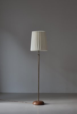 Modern Scandinavian Brass and Oakwood Floor Lamp with Le Klint Shade, 1950s-WRF-2042360