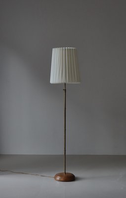 Modern Scandinavian Brass and Oakwood Floor Lamp with Le Klint Shade, 1950s-WRF-2042360