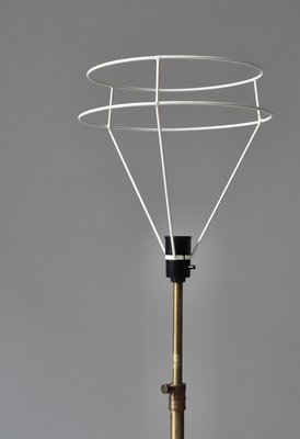 Modern Scandinavian Brass and Oakwood Floor Lamp with Le Klint Shade, 1950s-WRF-2042360