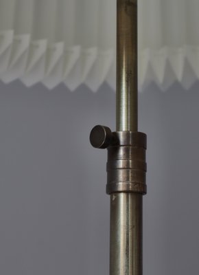 Modern Scandinavian Brass and Oakwood Floor Lamp with Le Klint Shade, 1950s-WRF-2042360