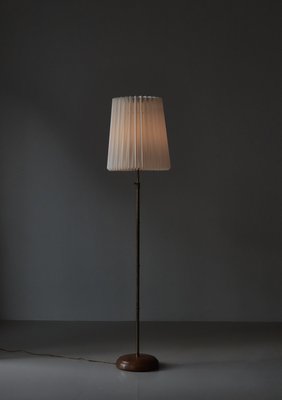 Modern Scandinavian Brass and Oakwood Floor Lamp with Le Klint Shade, 1950s-WRF-2042360