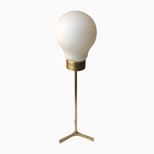 Modern Scandinavian Brass and Opaline Tripod Table Lamp, 1960s-LCR-931122