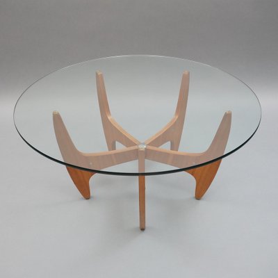 Modern Scandinavian Glass & Wood Coffee Table, 1960s-RST-1320519