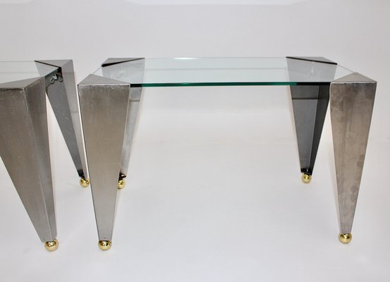 Modern Stainless Steel and Brass Side Tables, Italy, 2000s, Set of 2-NB-953951