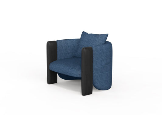 Modern Sunset Armchair in Blue Fabric and Black Stained Ash by Javier Gomez