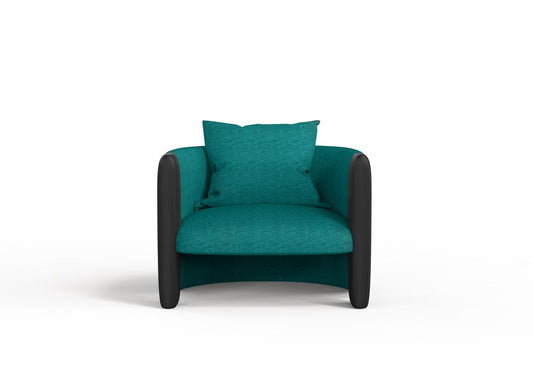 Modern Sunset Armchair in Teal Fabric and Black Stained Ash by Javier Gomez