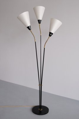 Modern Swedish Adjustable Three Arm Floor Lamp in Metal, Brass and Silk, 1950s-FMT-1727666