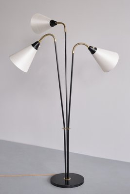 Modern Swedish Adjustable Three Arm Floor Lamp in Metal, Brass and Silk, 1950s-FMT-1727666