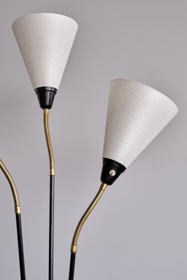 Modern Swedish Adjustable Three Arm Floor Lamp in Metal, Brass and Silk, 1950s-FMT-1727666