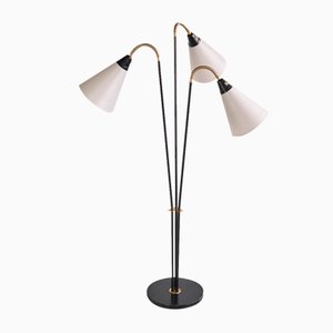 Modern Swedish Adjustable Three Arm Floor Lamp in Metal, Brass and Silk, 1950s-FMT-1727666