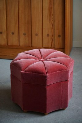 Modern Swedish Octagon Pouf in Pink Velour, 1940s-MXF-2041646