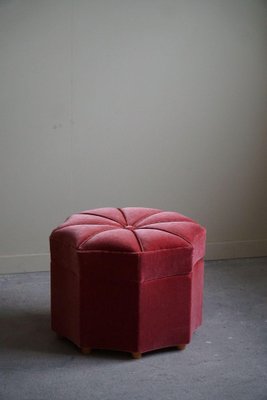 Modern Swedish Octagon Pouf in Pink Velour, 1940s-MXF-2041646