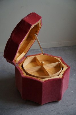 Modern Swedish Octagon Pouf in Pink Velour, 1940s-MXF-2041646