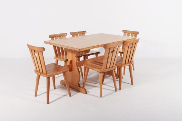 Modern Swedish Pine Dining Set, 1960s, Set of 7-KMC-956871