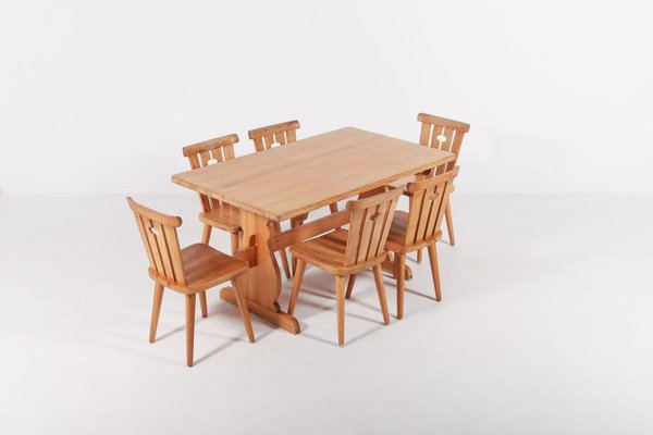 Modern Swedish Pine Dining Set, 1960s, Set of 7-KMC-956871