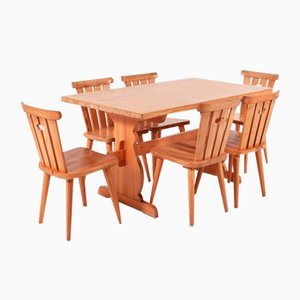 Modern Swedish Pine Dining Set, 1960s, Set of 7-KMC-956871