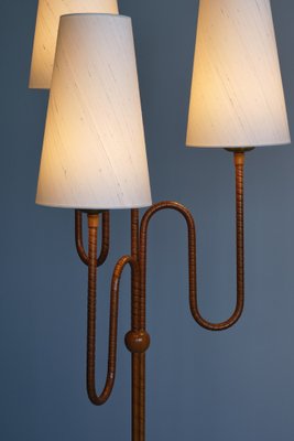 Modern Swedish Sculptural Three Arm Floor Lamp in Elm and Silk, 1930s-FMT-1740257